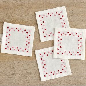 NWT Pottery Barn Confetti Heart Cotton Cocktail Coasters - Set of 4